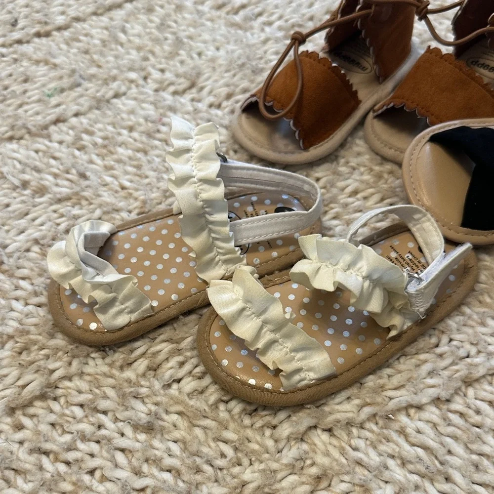 EUC lot of 3 Stylish Kids Sandals Set - Brown, Black, and white size 4